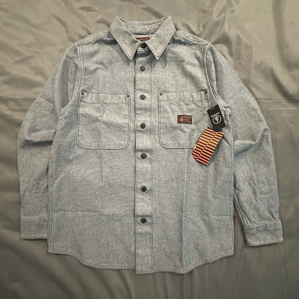 Volcom Levelstone Jacket Mens Medium Long Sleeve Button Collar Denim Shacket